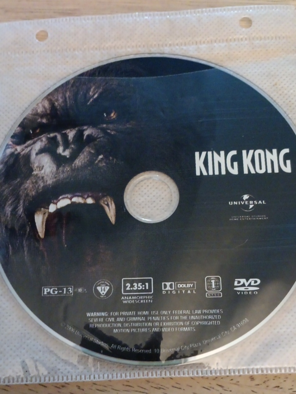King Kong DVD (2006) *NO CASE*